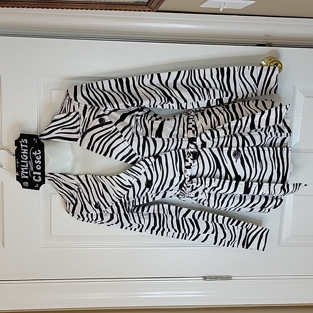 Jou Jou Royale Zebra Jacket New Medium Black White Trench Coat with belt